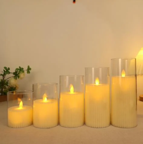Ribbed Moving-Flame LED Cup Candle — TRL-018A