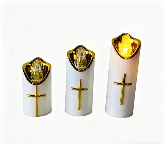 Gold-Top Religious LED Pillar Candle — HJZJ-030