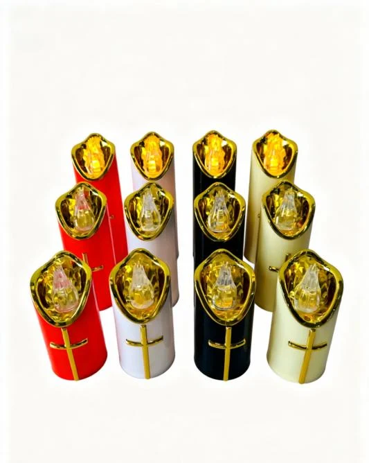 Gold-Top Religious LED Pillar Candle — HJZJ-032