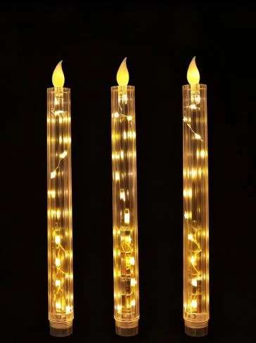Ribbed Clear Fairy-Light LED Taper Candle — HJLS-009B