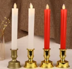 Gold-Base Moving-Flame LED Taper Candle — HJLS-002