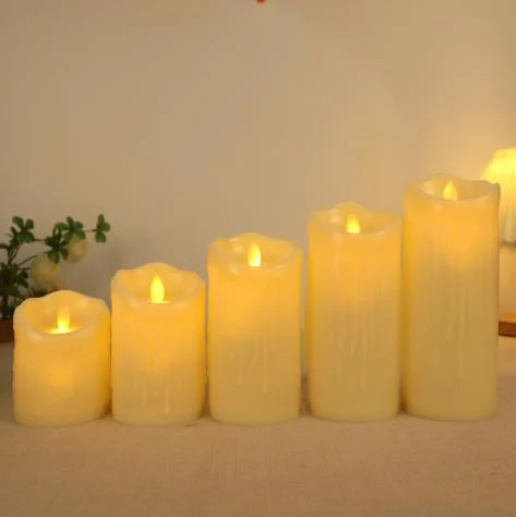 Slanted-Top Drip-Effect Moving-Flame LED Pillar Candle — HJL-030100