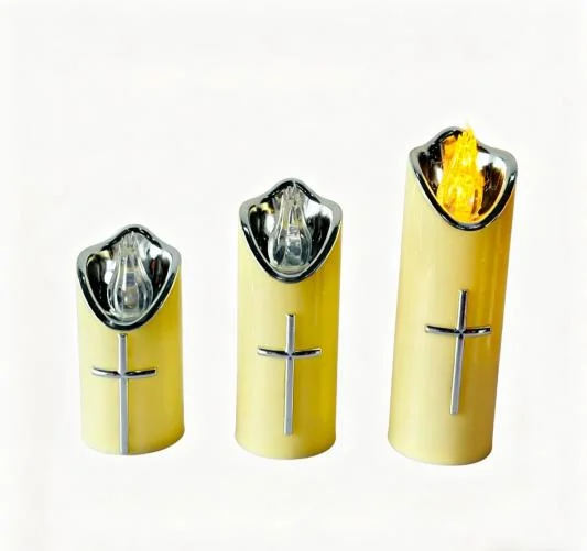 Silver-Top Religious LED Pillar Candle — HJZJ-027