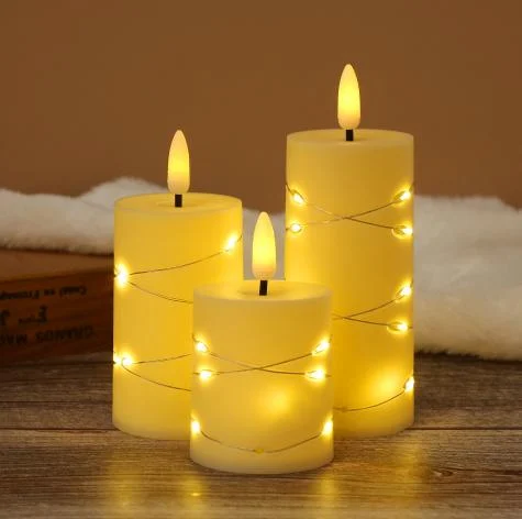 Flat-Top Fairy-Light LED Pillar Candle — HJL-038A
