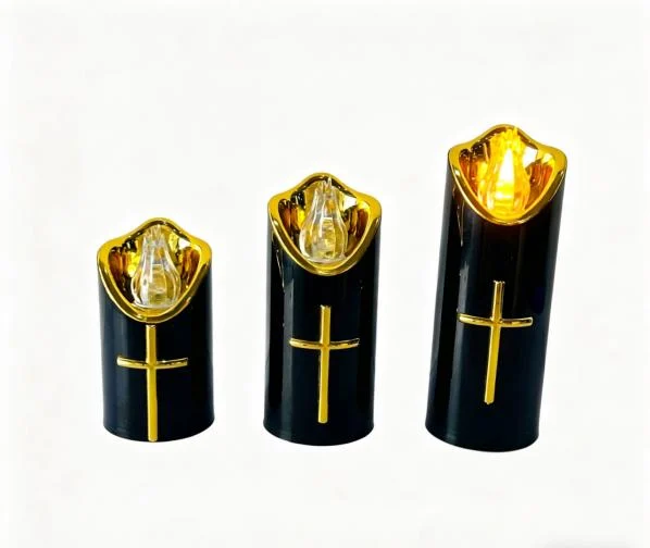 Gold-Top Religious LED Pillar Candle — HJZJ-031