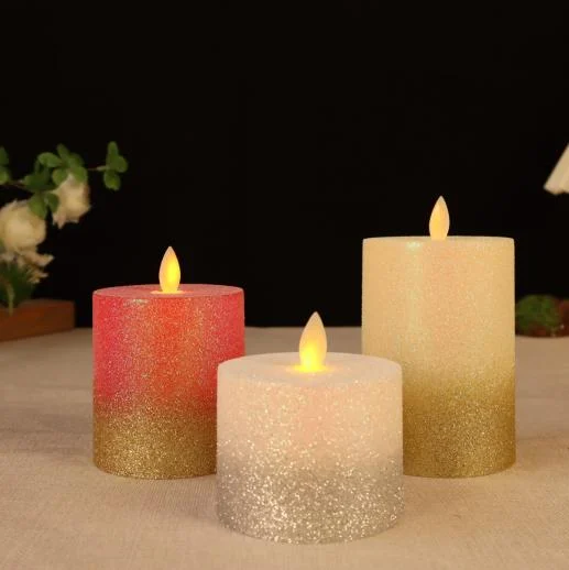 Flat-Top Glitter Moving-Flame LED Pillar Candle — HJL-036