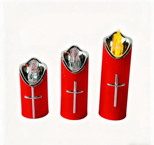 Silver-Top Religious LED Pillar Candle — HJZJ-028