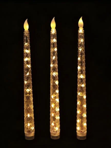 Diamond-Pattern Fairy-Light Clear LED Taper Candle — HJLS-007B