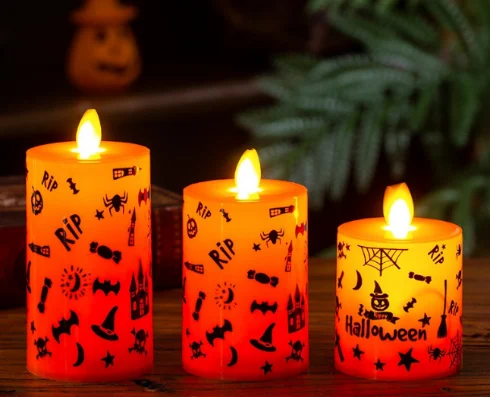 Flat-Top Halloween Moving-Flame LED Pillar Candle — HWL-009S