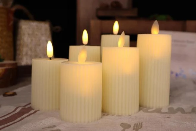 Ribbed LED Pillar Candle — HJL-006LA